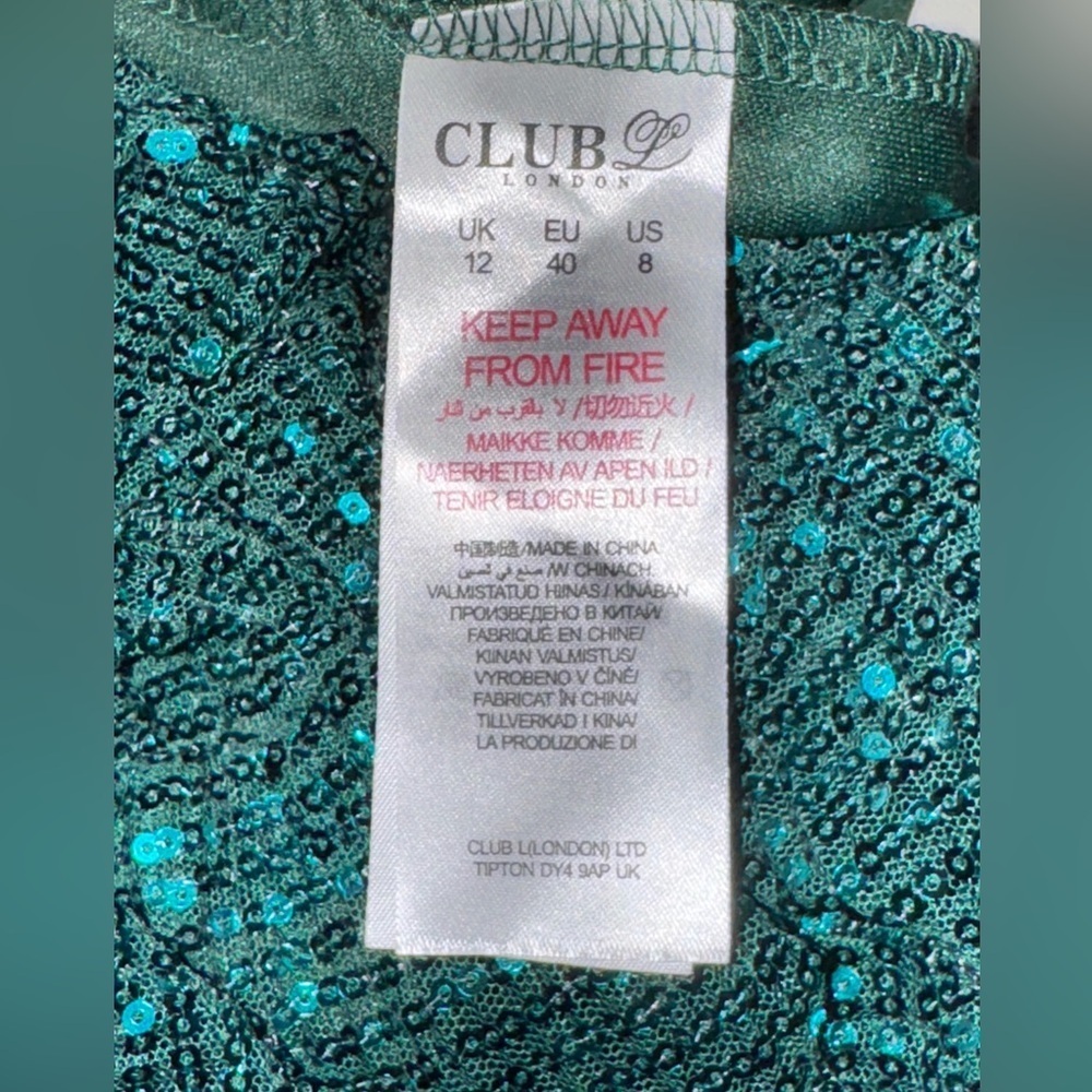 Club L London Emerald Green Sequin V-Neck Maxi Gown - Picture 8 of 9